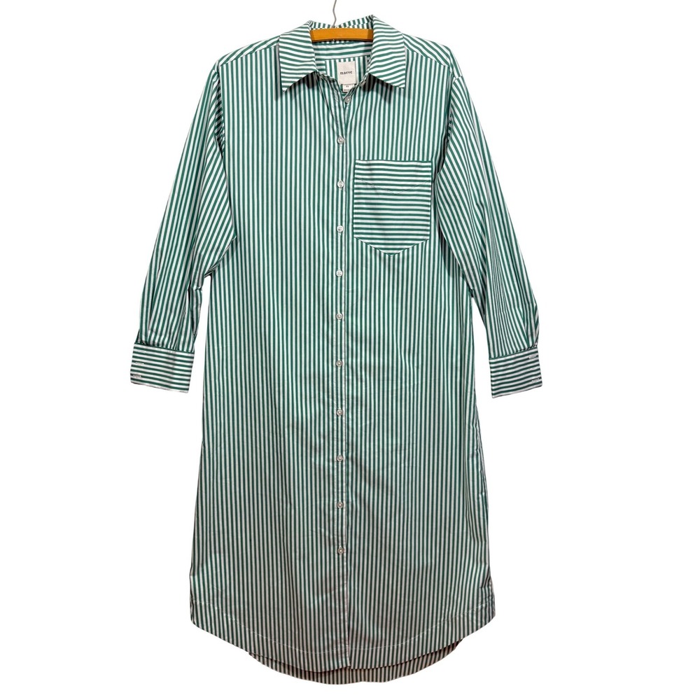 Maeve Anthropologie Green White Striped Button Down Shirt Dress OB2258696 XS